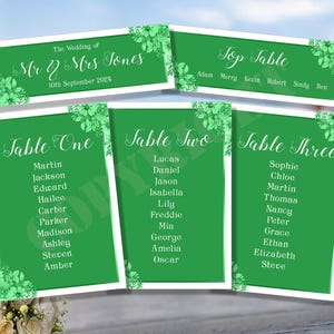 1 x Cartão de lugar de mesa personalizado para cerimônia de casamento Plano Ordem do dia Nosso serviço Nome Fundo Flores Nomes Cartões de celebração A5