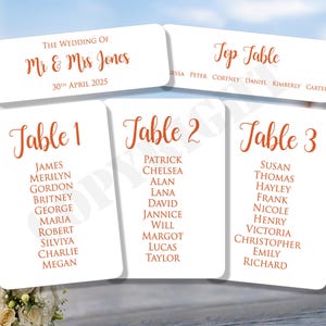 1 x Tarjeta de asiento de mesa personalizada para el plan de boda Orden del día Nuestro servicio Nombre Nombres Tarjetas de colores Bordes redondeados Kraft marfil A5