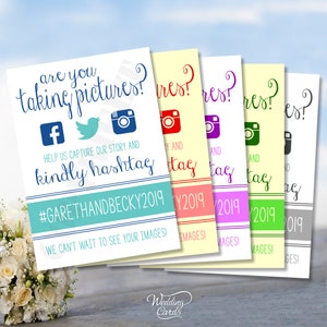 Personalised Are you taking pictures Kindly hashtag web face twit insta We can&#39;t wait to see your images Wedding Place Table Card Sign A4