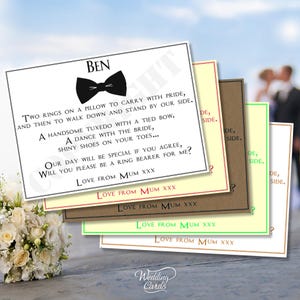Will you be my/our Page Junge Ringträger Hochzeitsringe Zeremonie Grandad Dad Eltern Einladung Einladen Schwester Bruder Personalisierte Karte A6