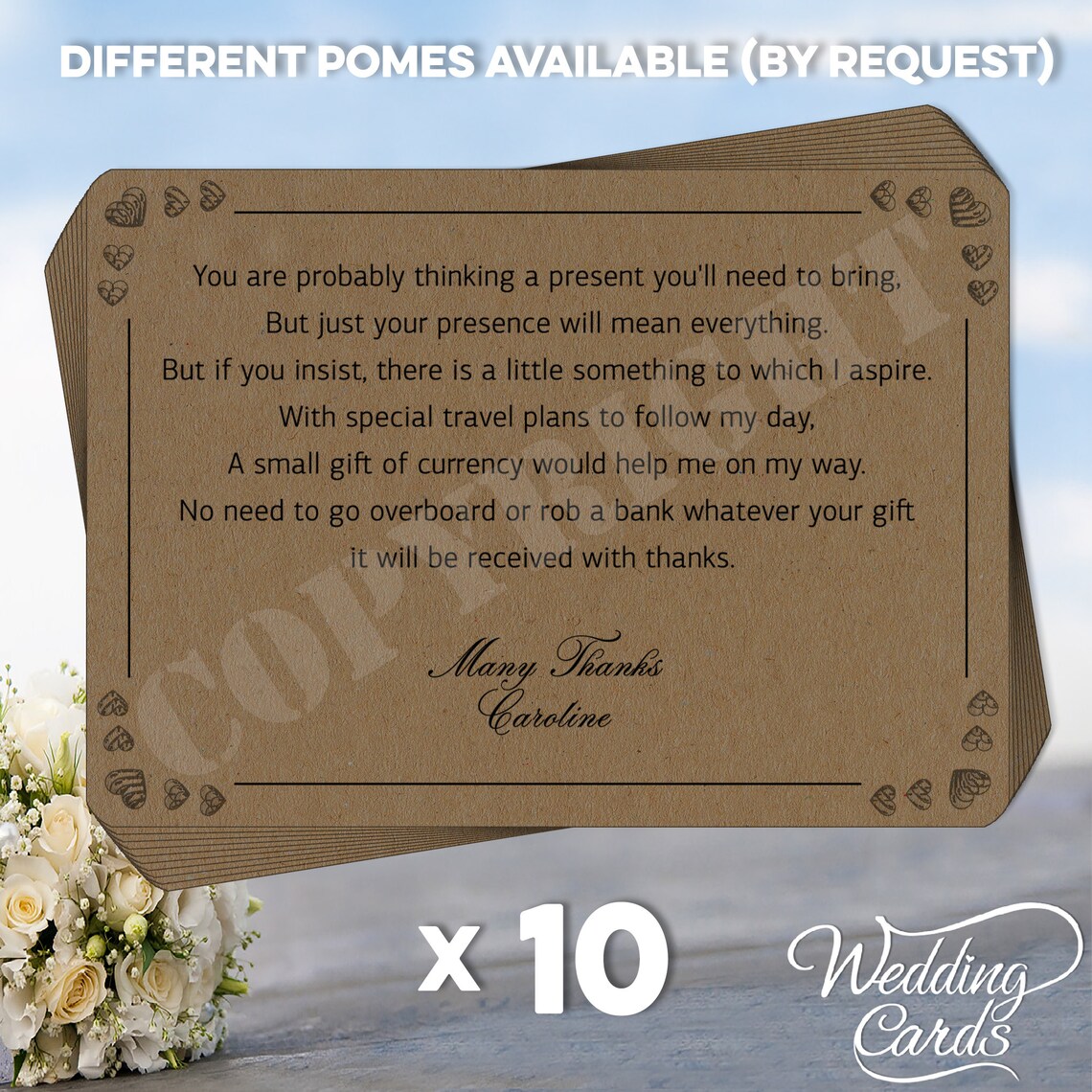 10 x Personalised Wedding Birthday Money Wish Poems Cards Etsy