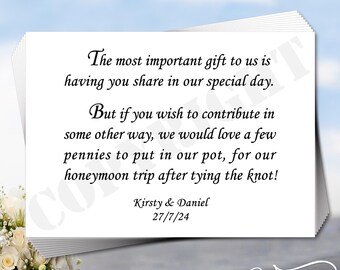 Personalized Wedding Wish Poems Cards: Honeymoon Gift Inserts (A7)