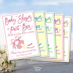 Baby Shower personalizzato Grazie per aver partecipato Lascia qui biglietti e regali Cuori Post Box Postbox Card Sign A4 o qualsiasi formato più piccolo