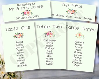 Personalized Wedding Table Place Card with Floral Design