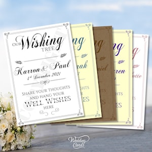 Decorazione personalizzata per biglietti di auguri con albero dei desideri, per matrimonio, con targhette, pioli, album dei ricordi, decorazione, espositore, ricordo, sposa e sposo, formato A4