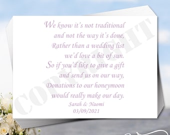 10 x Personalized Wedding Wish Poems Cards: A7 Keepsake