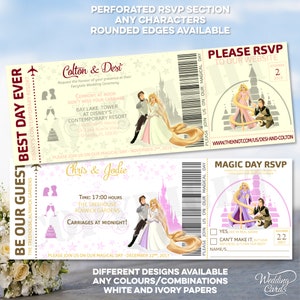 Personalised Wedding Invitation Themed Design Castle Magic Invite Ticket Save the date dates Money Wish Cards Thank you Card Flight tickets
