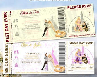 Personalised Wedding Invitation Themed Design Castle Magic Invite Ticket Save the date dates Money Wish Cards Thank you Card Flight tickets