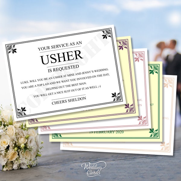 Personalised Your service as a Usher Groomsman Best Man Ring Bearer Page Boy Master of Ceremonies Witness is requested Inviation Invite Card