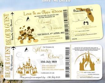 Personalisierte Hochzeitseinladung Themed Design Schloss Magie Laden Save the Date Ticket Geld Wunschkarten Dankeschön Karte Bordkarte Flug