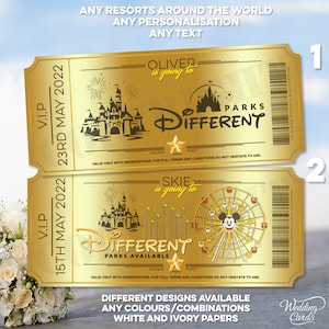 Personalisierte Gold Goldene Paris Kalifornien Tokio Reise Überraschungskarte Gutschein Coupon Ticket Billet Geburtstag offenbaren Geschenk vorhanden Einladung