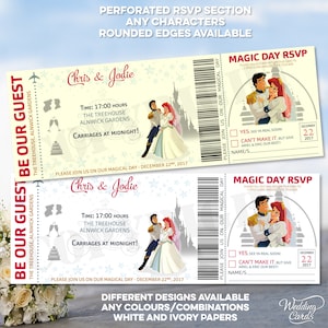 "Personalisierte Hochzeitseinladung ""Themed Design"" Schloss Magie einladen Ticket Boarding Pass Gutschein Gutschein Tickets Geld Wunsch Danke Karte."