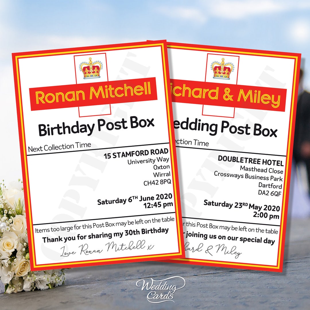 Personalized Birthday/wedding Post Box Sign: A4 Decoration - Etsy UK