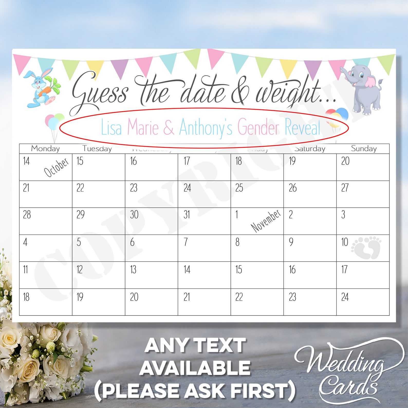 Personalised Guess the Date and Weight Baby Calendar Due Date Etsy