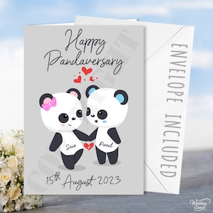 Personalisierte glückliche Pandaversary Jahrestag Liebe Panda Pandas Ehemann Frau Paar Eltern großartig Freund Freundin niedliches süßes Herz Karte