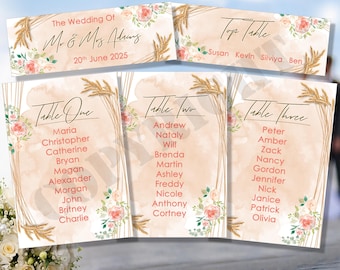 Personalized Wedding Table Place Card: Floral Ceremony Seating