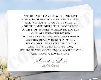 Personalized Wedding Wish Poem Cards: A7 Keepsake Inserts