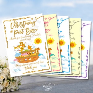 Arca di Noè personalizzata Battesimo Compleanno Rivelazione del sesso Dolci delizie Biglietti di ringraziamento e regali qui Post Box Postbox Card Sign A4