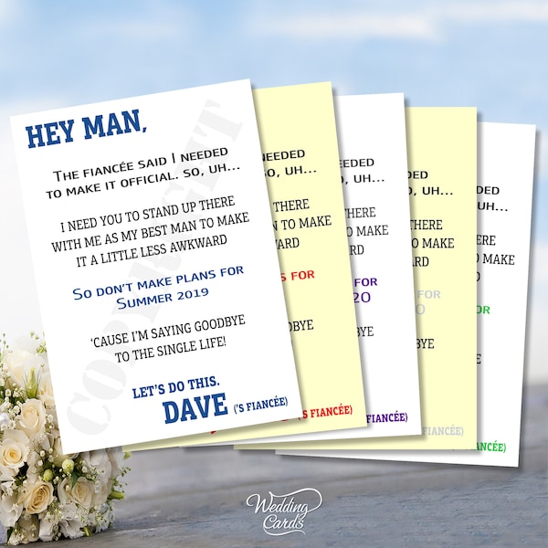 HEY MAN Personalised Will you be my Best Man Groomsman Usher Master of Ceremonies Invitation Wedding Our Bride Groom Dude Invite Card A6