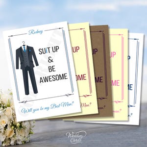 Traje personalizado y sé increíble ¿Quieres ser mi padrino de boda? Padrino de boda Ujier Portador de anillos Paje Traje Blanco Marfil Kraft Tarjetas divertidas para fiesta A6