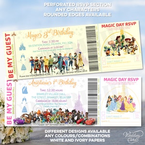 Personalisierte Geburtstagseinladung Helden und Prinzessinnen Themen Jungen und Mädchen Design Schloss Magie Bordkarte Flugticket perforierte Karte