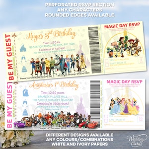 Personalised Birthday Invitation Heroes and Princesses Themed Boys and Girls Design Castle Magic Boarding Pass Flight Ticket Perforated Card