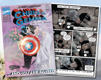 Captain America Wedding Invitation: Comic Book Style, Personalized A6 A5