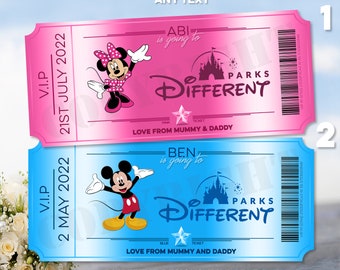 Personalised Trip Surprise Card Ticket Voucher Coupon Present Gift Flight Pass Birthday Themed Reveal Orlando Florida Paris California Cards