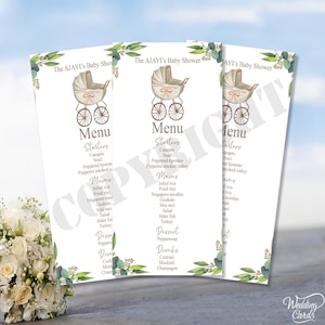 10x Cartões de Menu de Chá de Bebê Design de Mesa de Lugar Casamento Casamento Festa de Aniversário Luxo Ocasião Especial Plano Bebidas Comida Buffet Conjunto