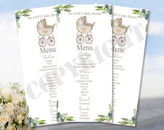 Tarjetas de menú para baby shower: configuración de mesa personalizada (juego de 10)