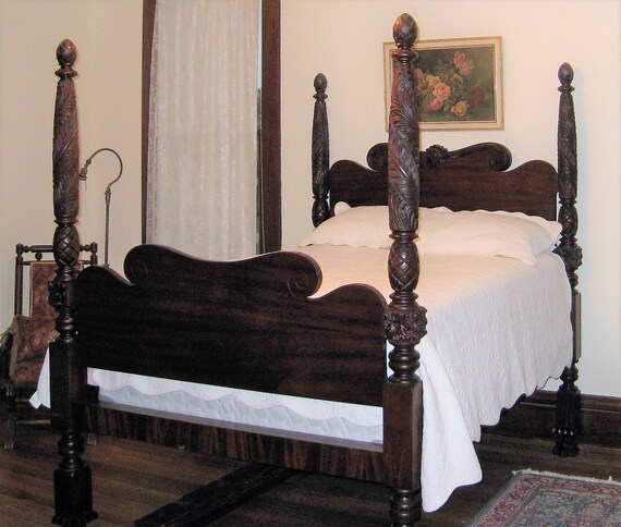 Antique Mahogany Empire Bedroom Furniture Bed 2 Work Tables Vanity Chest Ca 1840s