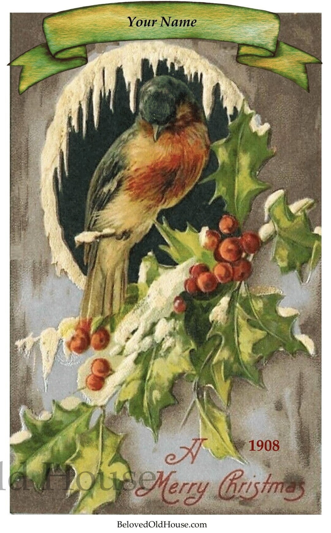 Personalized Printable Vintage Christmas Cards Set of 8 Bird - Etsy