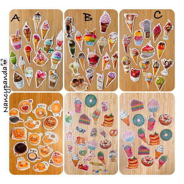 Lot de stickers autocollants Nourriture Bouffe Glace Gourmandises Pancakes Sucreries