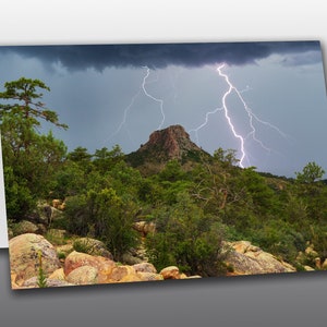 Thumb Butte and Monsoon Lightning - Greeting Card