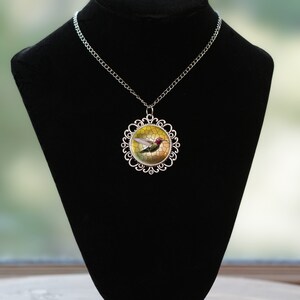 Spirit Animal Pendant with 24&quot; Chain - Anna&#39;s Hummingbird with Stained Glass Background