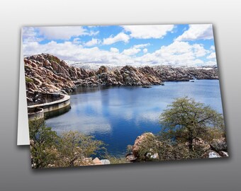Watson Lake and The Dells with Dam in Winter - Photographic Greeting Card