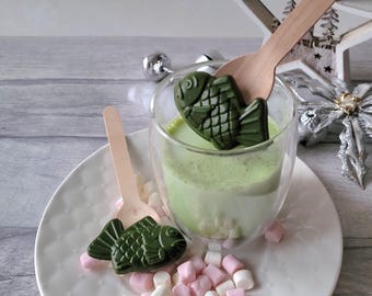 3 x Matcha ( Green Tea ) Hot Chocolate Shot stirrers with mini marshmallow
