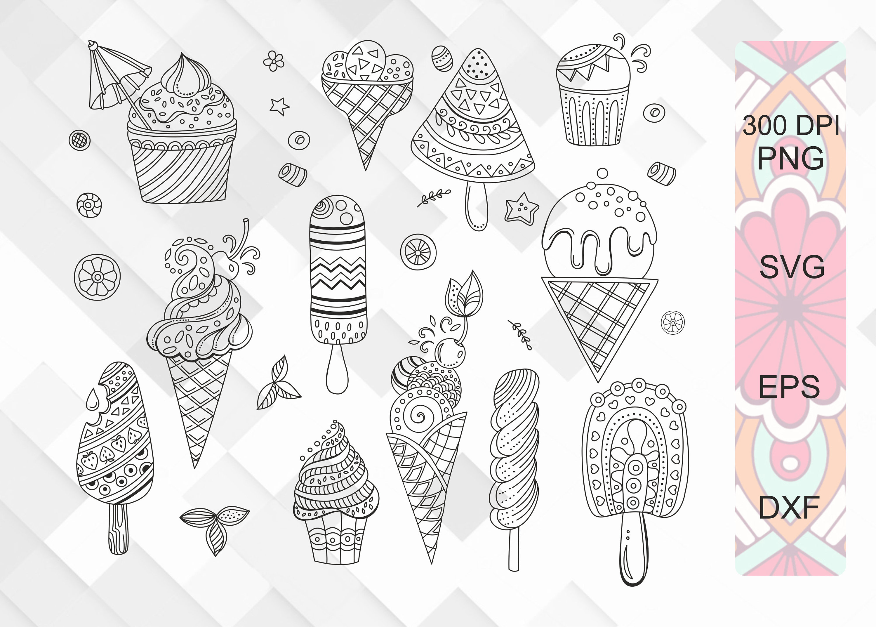 Ice cream Mandala SVG Bundle Ice Cream Clipart Png Cut Files Etsy