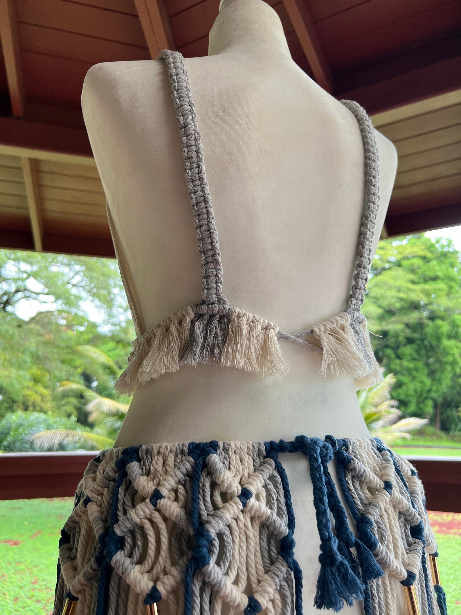Blue & White Macrame Outfit Macrame Shirt Macrame Skirt Etsy
