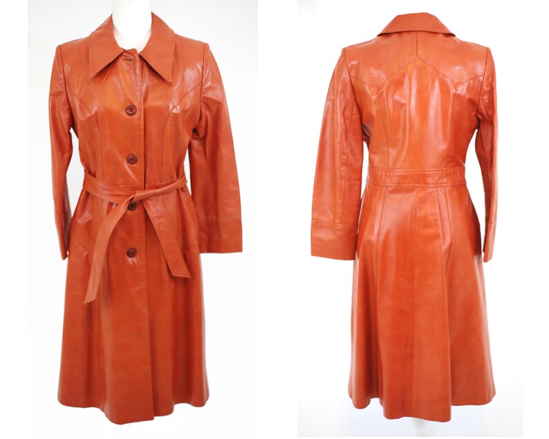 Vintage Burnt Orange Leather Trench Coat Women S Small Hong Kong Vintage Burnt Orange Leather Trench, Vintage Orange Leather Trench Coat
