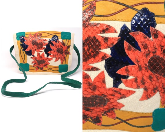 Vintage 1980's Carlos Falchi Patchwork Canvas and