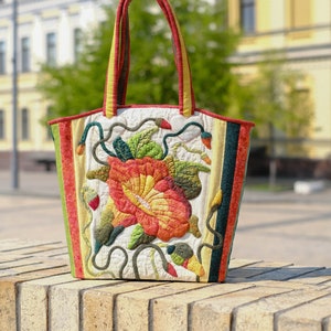 Bogemian Bag with Flowers Pattern Cotton Bag Shoulder Bag for Special Occasion Art bag image 4