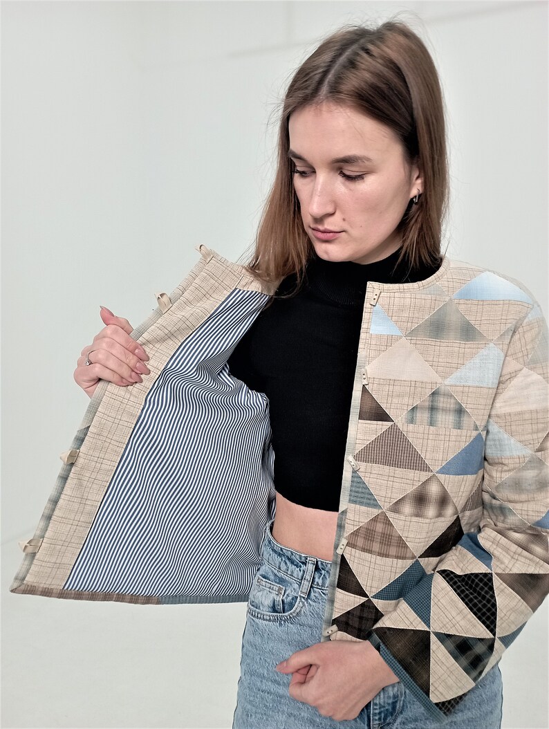 Patchwork Quilted Jacket Cotton Fabric Women's Handmade Etsy