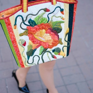 Bogemian Bag with Flowers Pattern Cotton Bag Shoulder Bag for Special Occasion Art bag image 8