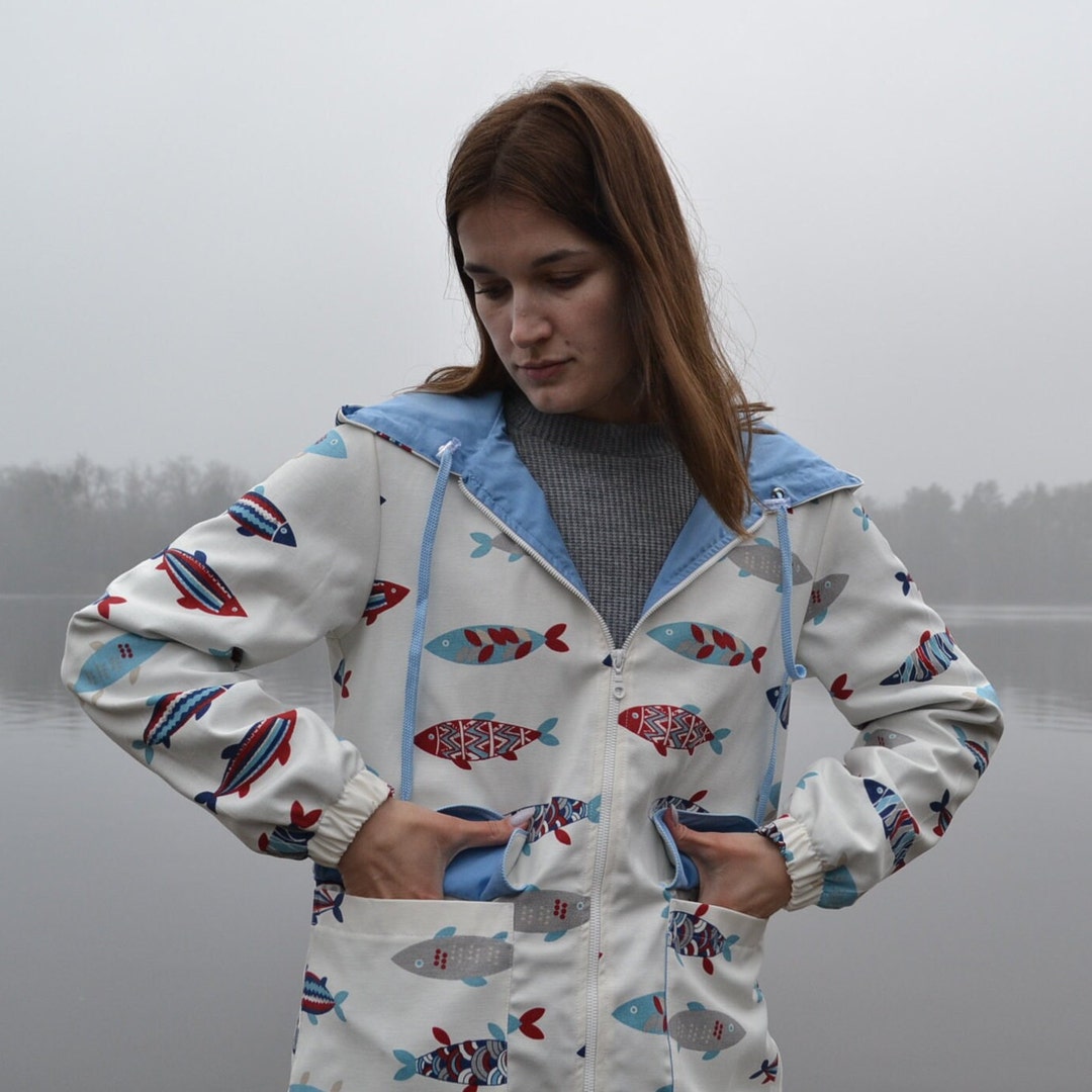 Spring/summer Jacket With Red Sea Fish Print, Jacket Hoodie, Cotton ...