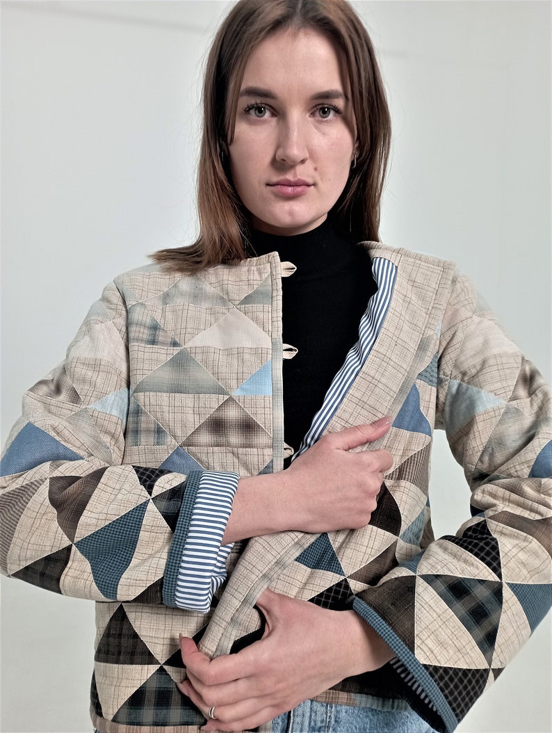 Patchwork Quilted Jacket Cotton Fabric Women's Handmade Etsy