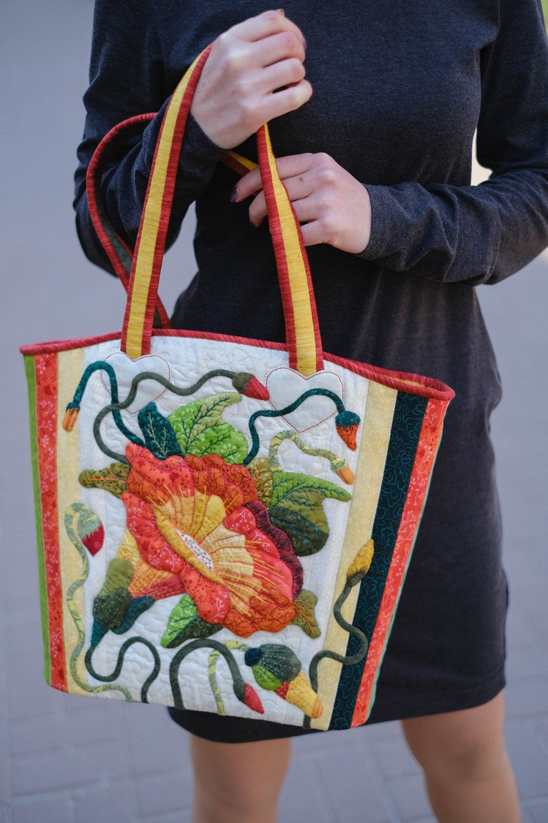 Bogemian Bag with Flowers Pattern Cotton Bag Shoulder Bag for Special Occasion Art bag image 3