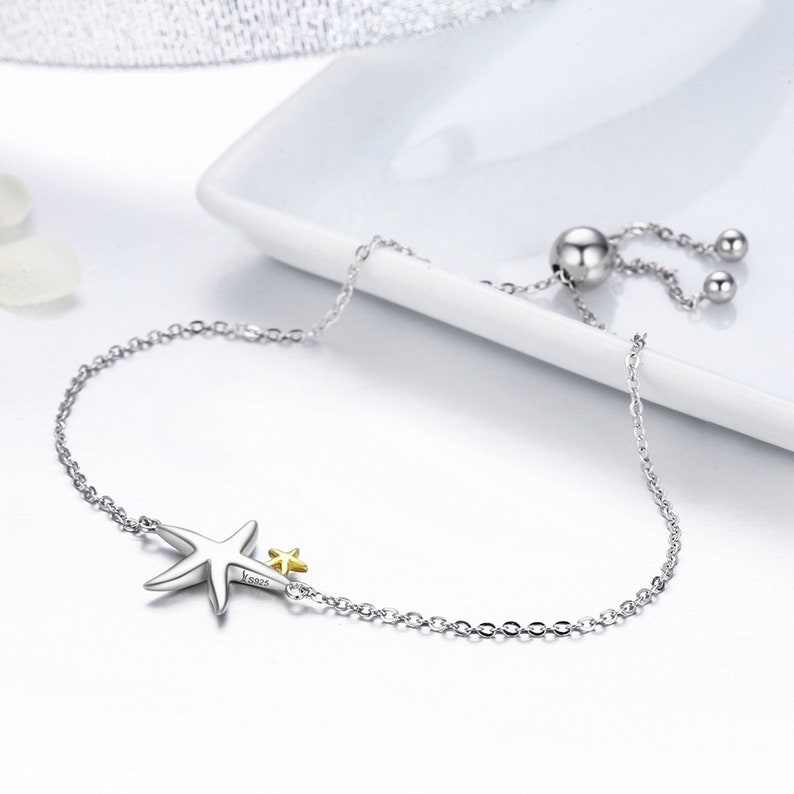 Star Fish Chain Link Bracelet Genuine 925 Sterling Silver Bracelet Jewelry Gift For Her Women Charm dainty bracelet Minimalist