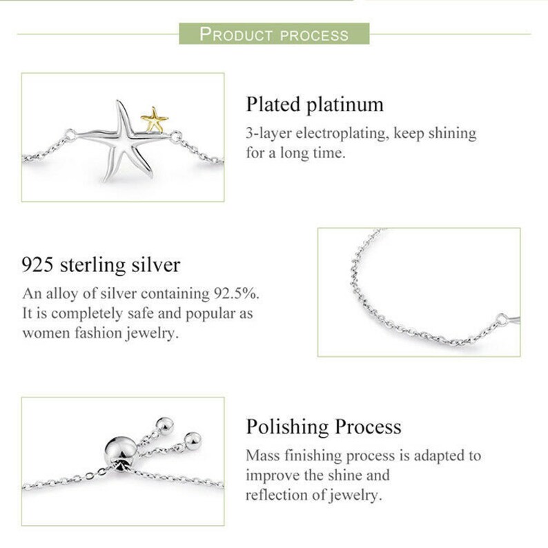 Star Fish Chain Link Bracelet Genuine 925 Sterling Silver Bracelet Jewelry Gift For Her Women Charm dainty bracelet Minimalist