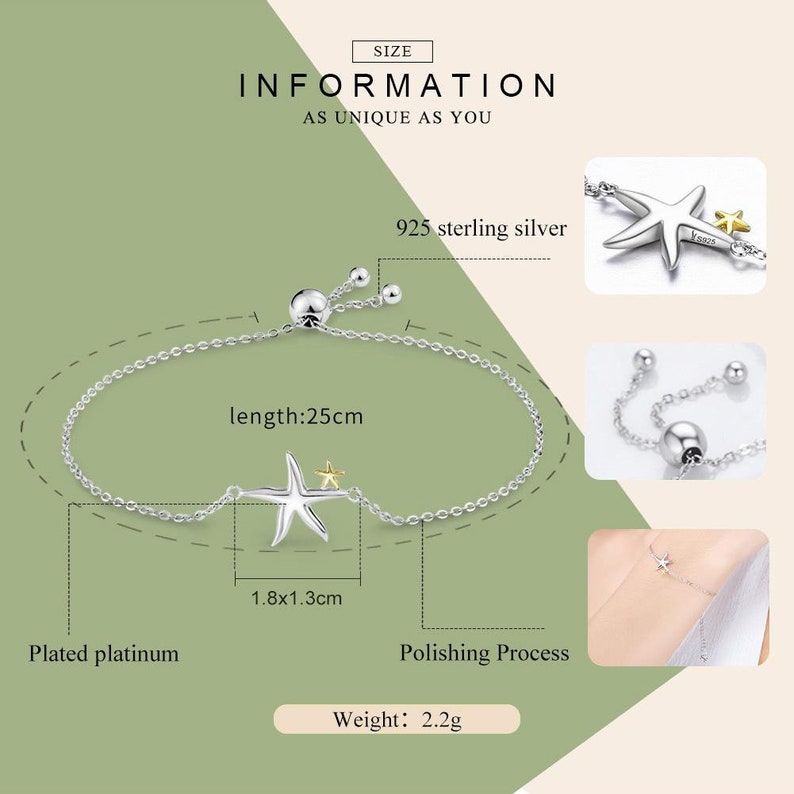 Star Fish Chain Link Bracelet Genuine 925 Sterling Silver Bracelet Jewelry Gift For Her Women Charm dainty bracelet Minimalist